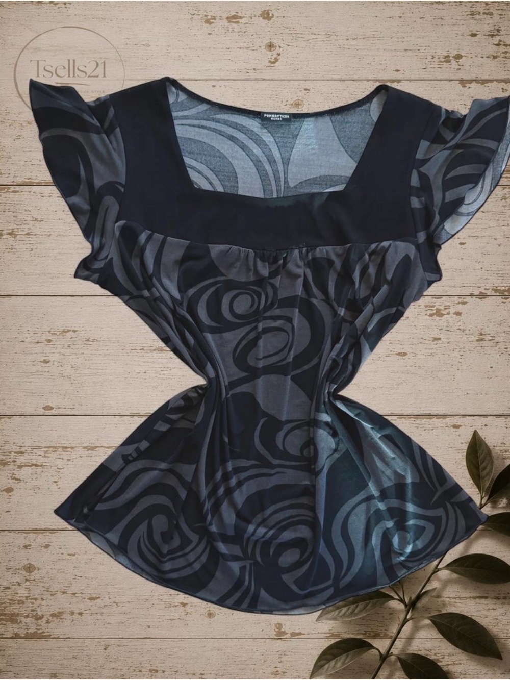 Perception Women Vintage Y2K Swirl Flutter Sleeve Top - Size L/XL
